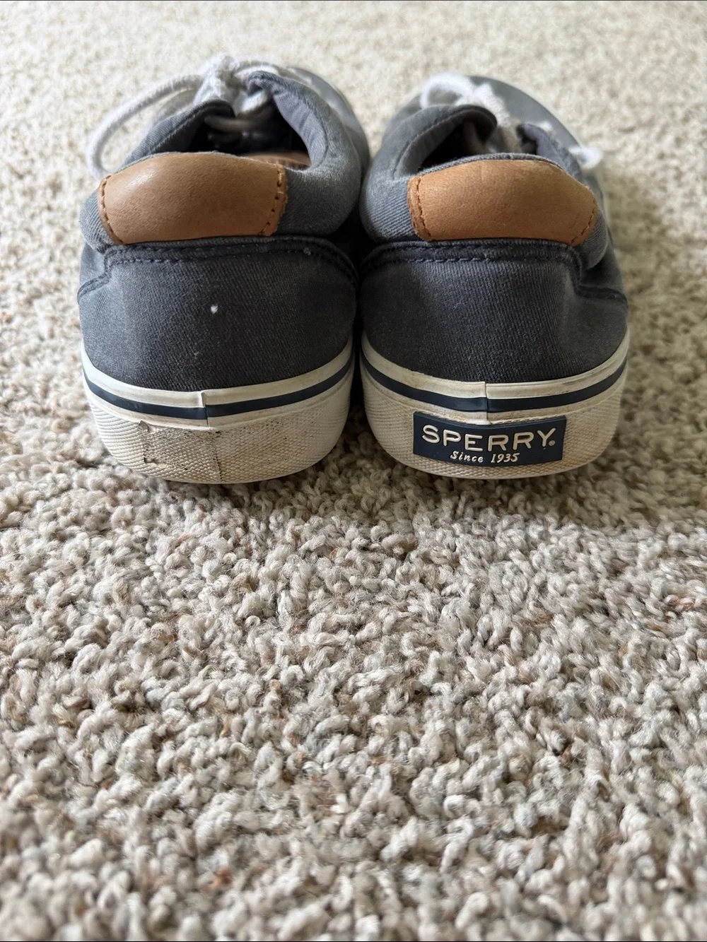 Sperry Men's Gray Canvas Boat Shoes with Tan Accents